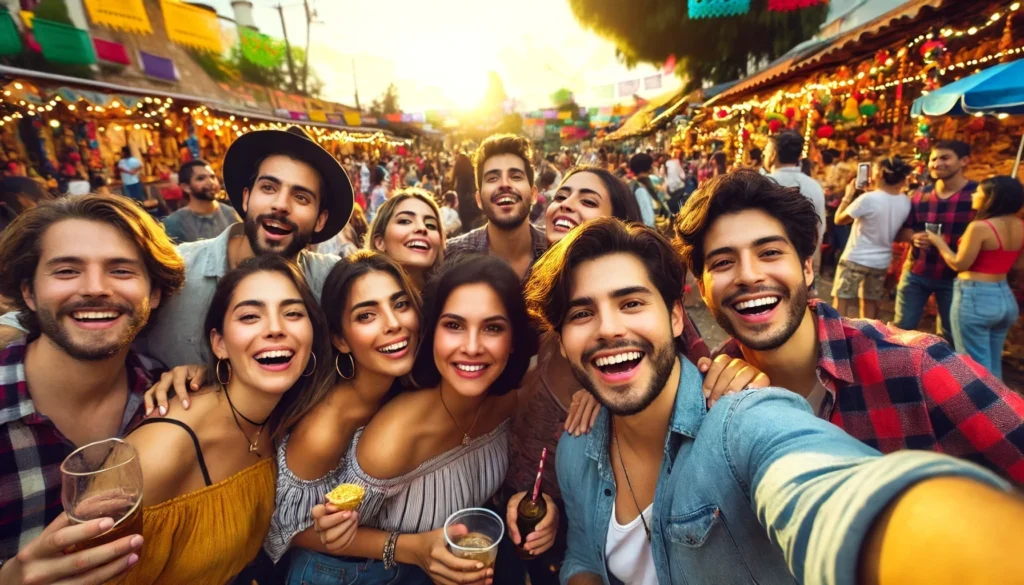 grupo de amigos en un evento por día festivo