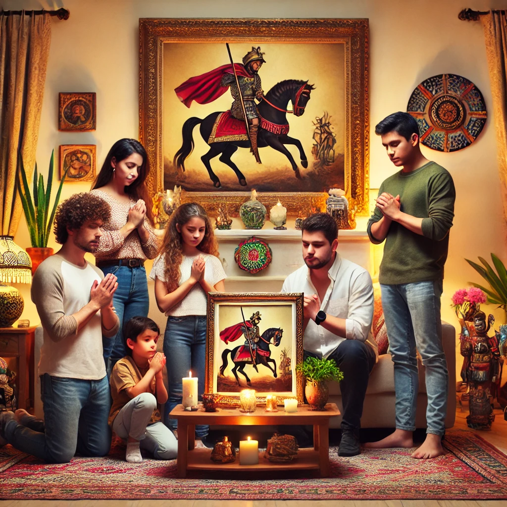 familia rezando a san Jorge