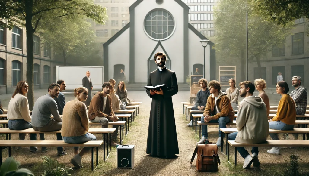 sacerdote organiza un taller litúrgico