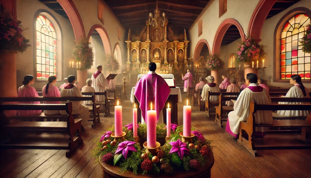 velas rosadas en la misa de Adviento