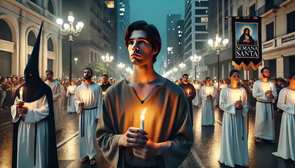 Joven participando en las procesiones de Semana Santa